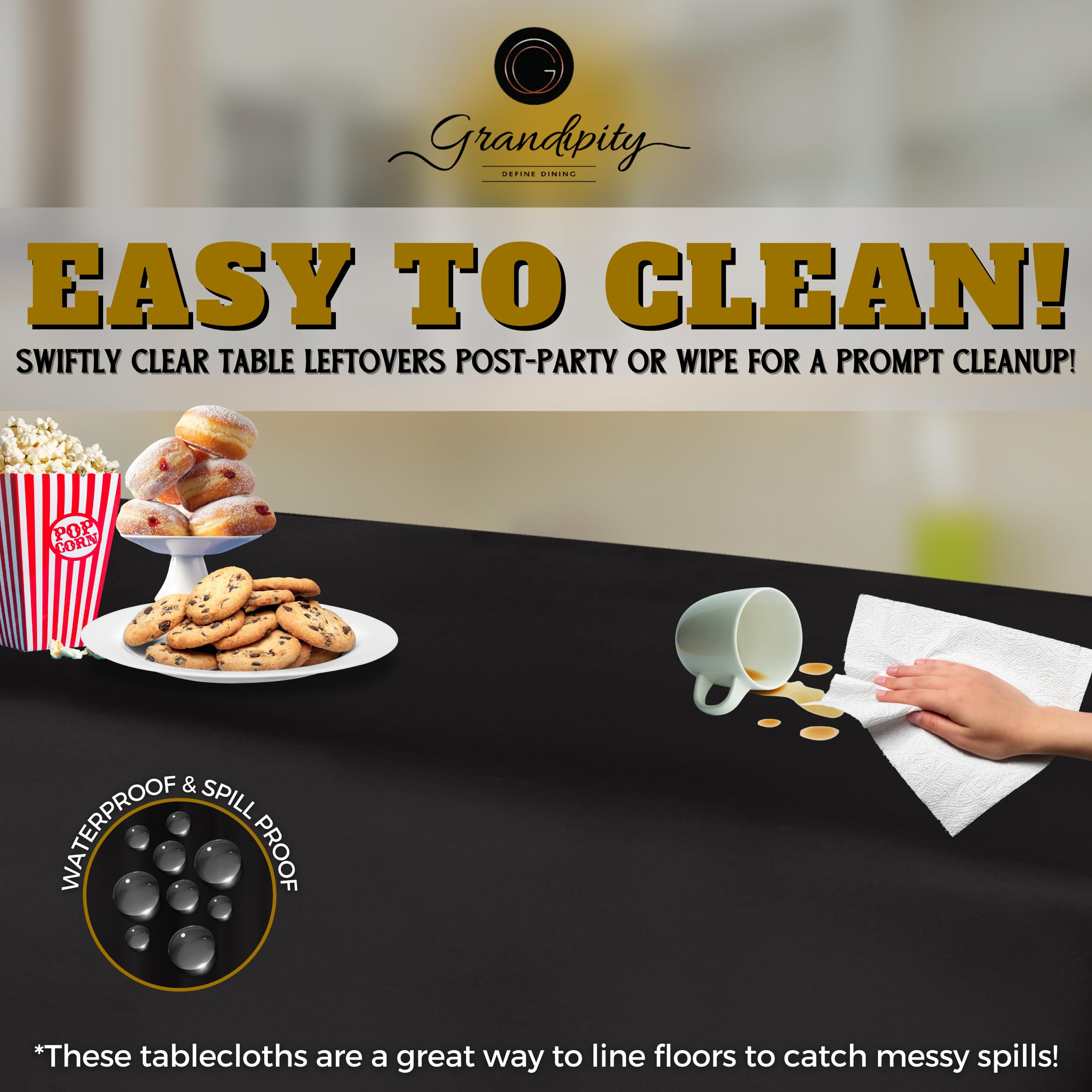 Grandipity Black Plastic Table Cloth Disposable (6 Pk) 54In X 108In Plastic Tablecloths For Rectangle Tables - Premium Party Tab